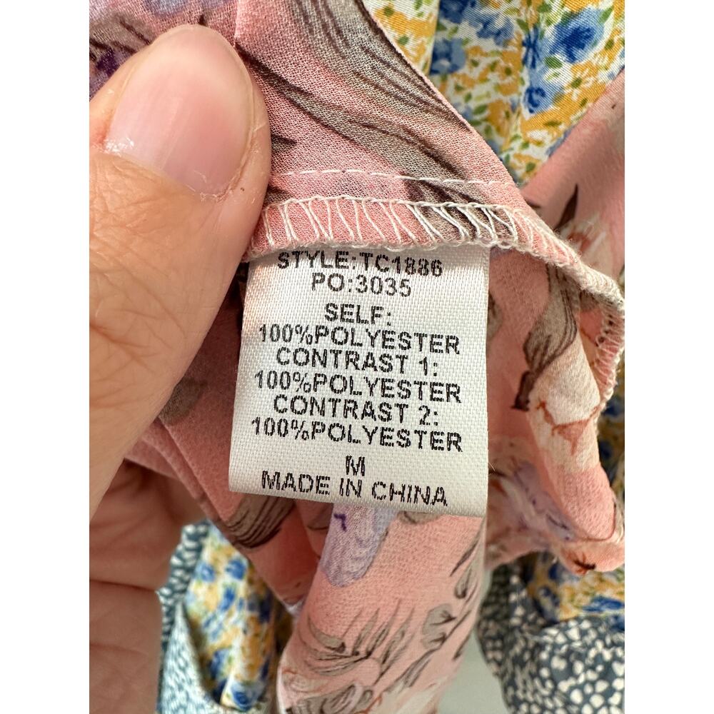 GGO Floral Mixed-Print Pink and Blue Blouse - Picture 6 of 7